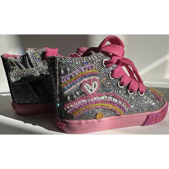 Lelli Kelly Rainbow Sequin High Top Sneakers EU 21 US 5 Toddler Pink Glitter - Picture 4 of 7